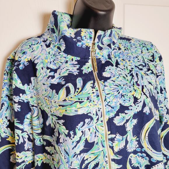 Lilly Pulitzer Jacket Medium Blue Betsey Floral Scuba Doo High Tide Athleisure - Picture 2 of 14